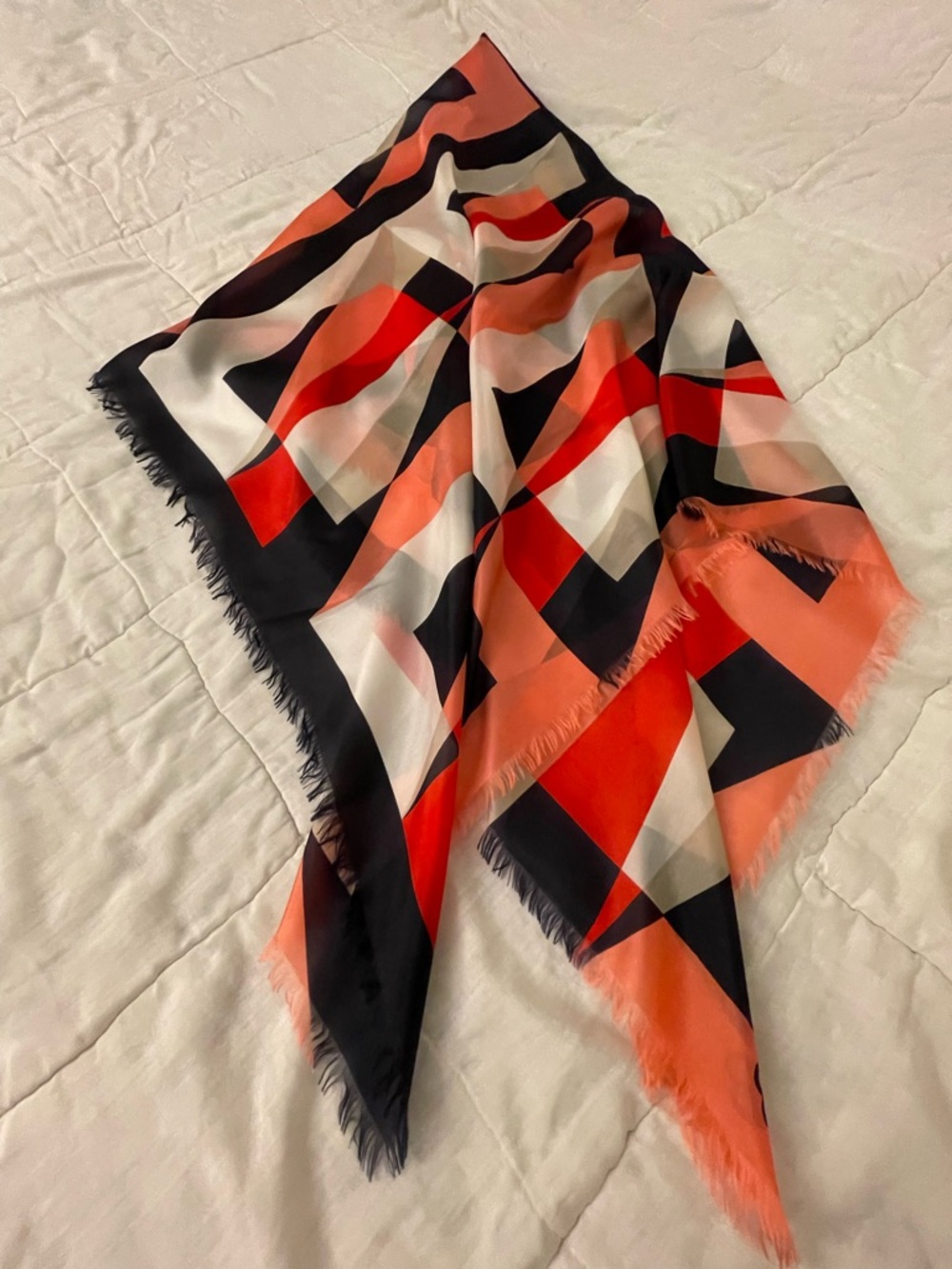 Basler Red, Orange, Navy & White Geometric Silk Scarf